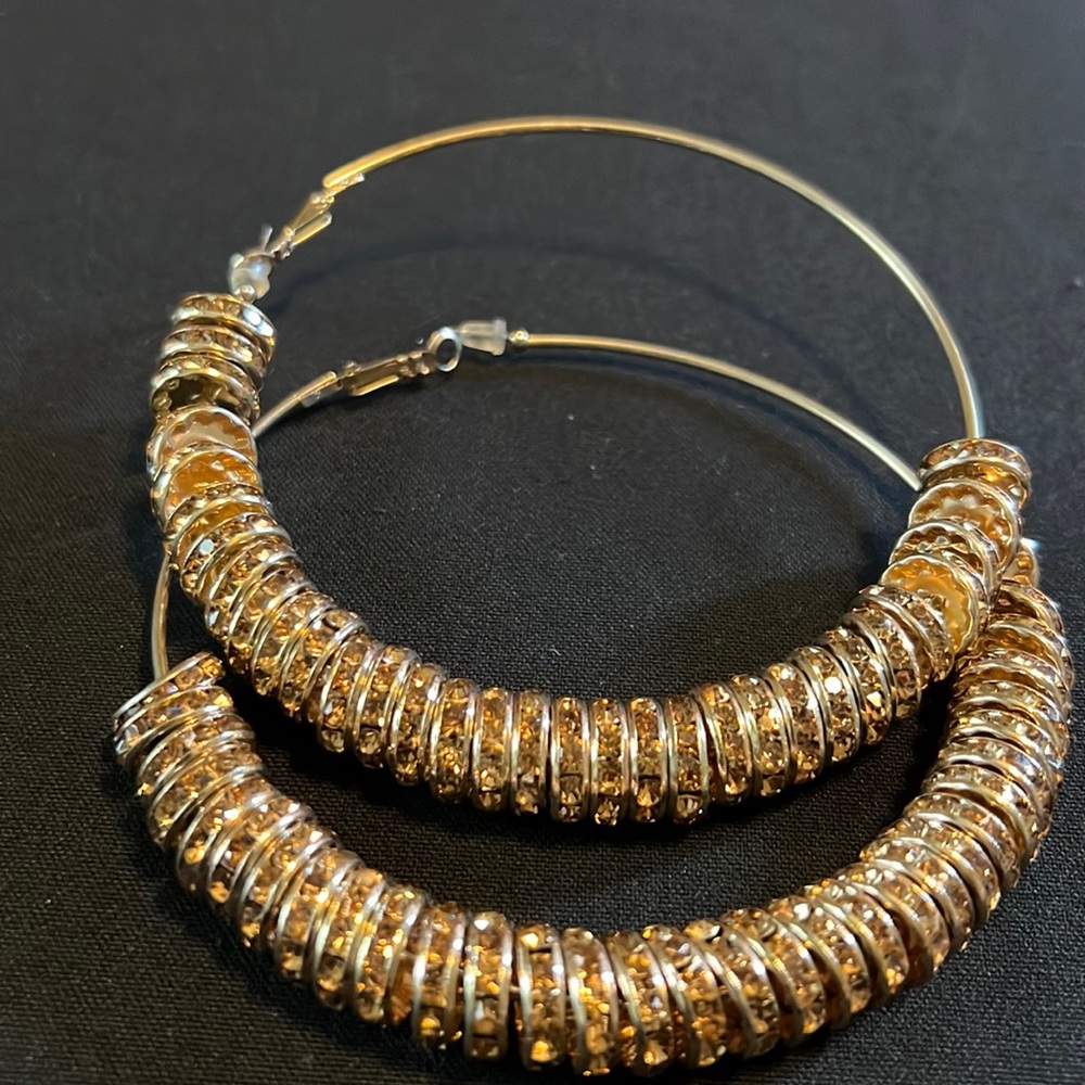 Large gold rhinestone hoops